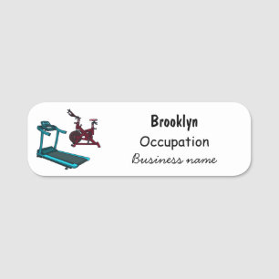 Treadmill & spinning bike cartoon illustration name tag
