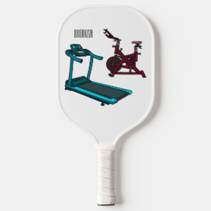 Treadmill & spinning bike cartoon illustration pickleball paddle