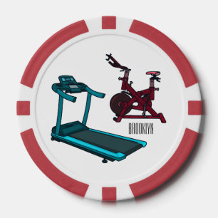 Treadmill & spinning bike cartoon illustration poker chips