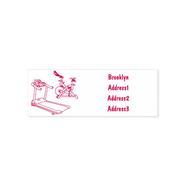 Treadmill & spinning bike cartoon illustration self-inking stamp (Design)
