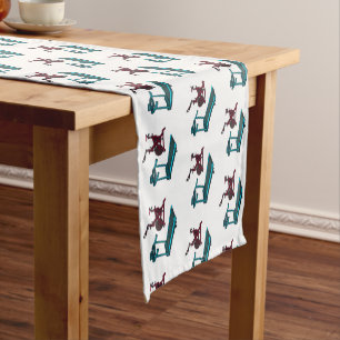 Treadmill & spinning bike cartoon illustration short table runner
