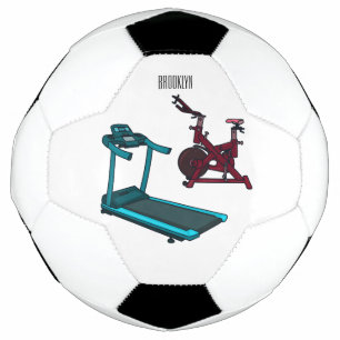 Treadmill & spinning bike cartoon illustration soccer ball