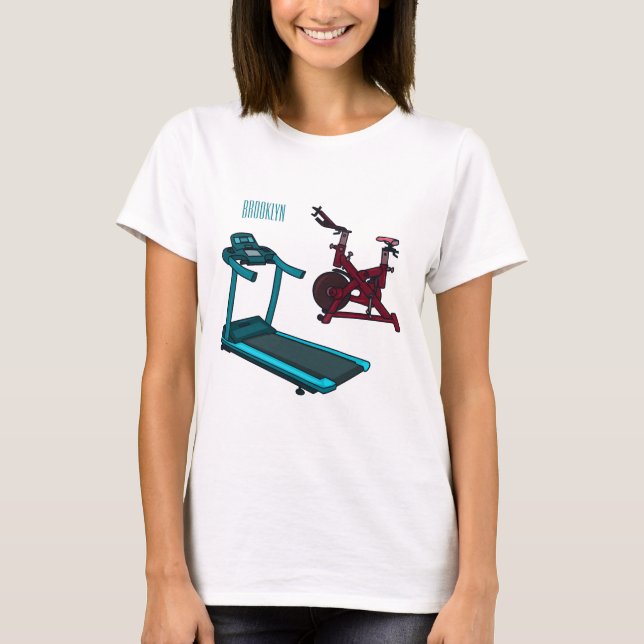 Treadmill & spinning bike cartoon illustration T-Shirt (Front)