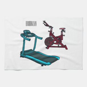 Treadmill & spinning bike cartoon illustration tea towel