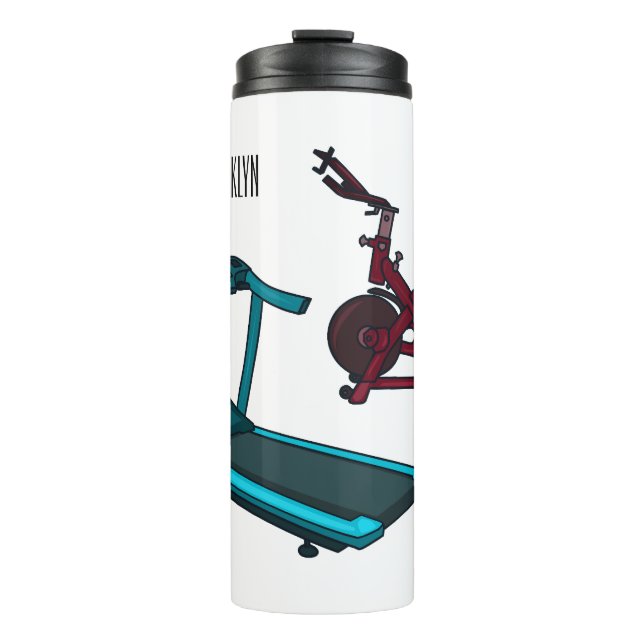 Treadmill & spinning bike cartoon illustration thermal tumbler (Front)
