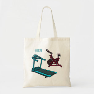 Treadmill & spinning bike cartoon illustration tote bag