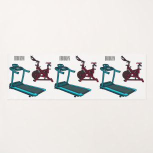 Treadmill & spinning bike cartoon illustration yoga mat