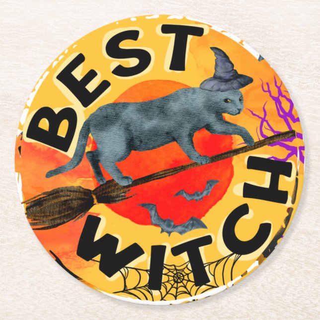 Treak or Treat Scary Halloween Pumpkin Round Paper Coaster (Front)