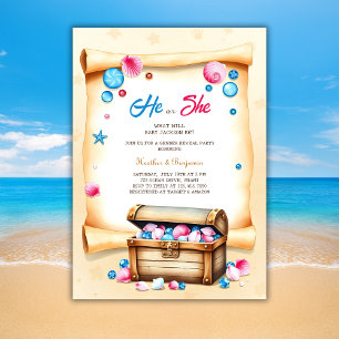 Treasure Chest Beach Themed Gender Reveal Party Invitation