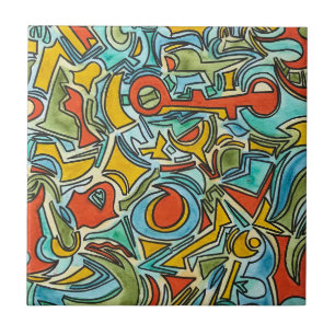 Treasure Chest-Bold Colourful Watercolor Art Ceramic Tile