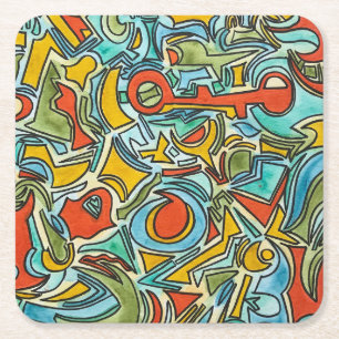 Treasure Chest-Bold Colourful Watercolor Art Square Paper Coaster