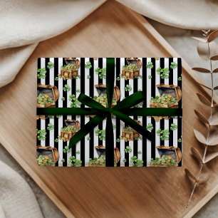Treasure Chest Classic Black White Striped Wrapping Paper