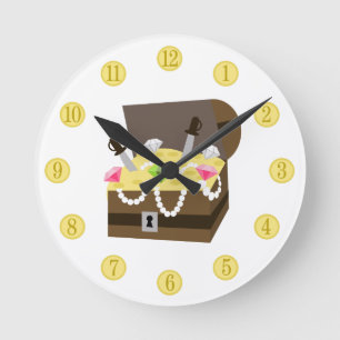 Treasure Chest Gold Coins & Pink Jewels Clock