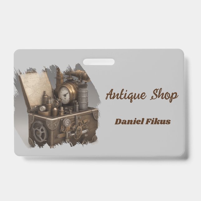 Treasure chest with gears ID badge (Front)