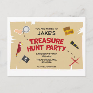 Treasure Hunt Birthday Party Invitation Postcard