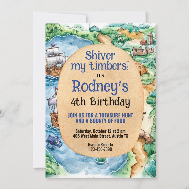 Treasure Hunt Pirate Birthday Invitation (Front)