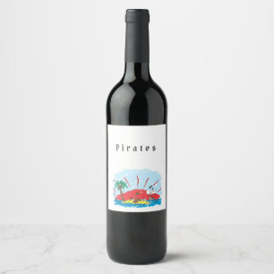 Treasure island and pirate ship wine label