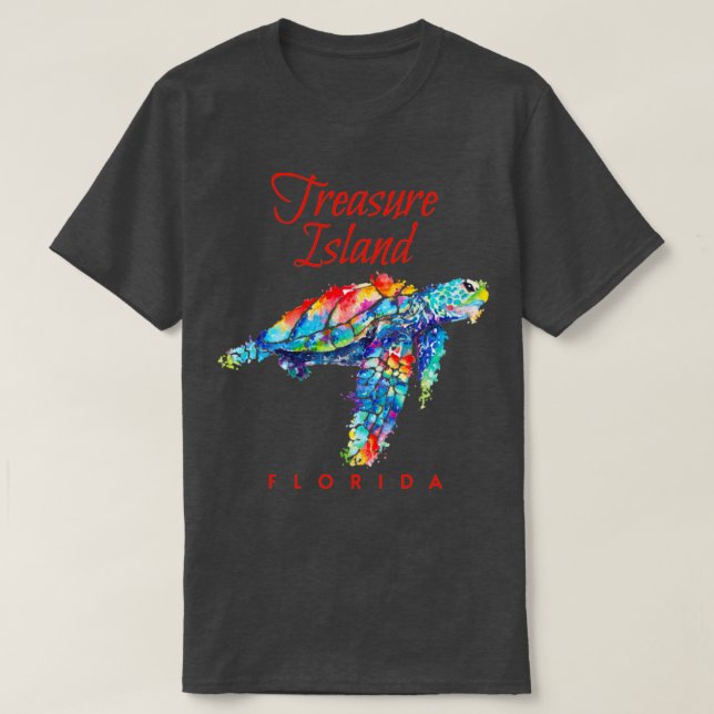 Treasure Island Florida Watercolor Sea Turtle T-Shirt (Design Front)