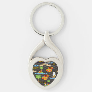 Treasure Island Palm Tree Pirate Flag Raiding Key Ring