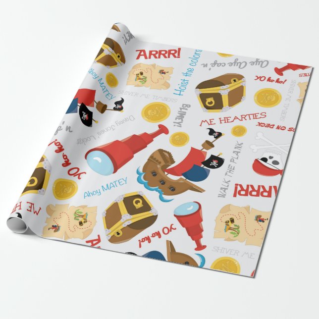 Treasure Island Party Pirate Wrapping Paper  (Unrolled)