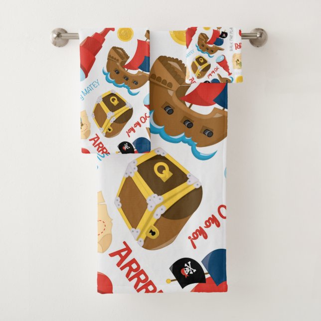 Treasure Island Party Pirates Bath Towel Set (Insitu)