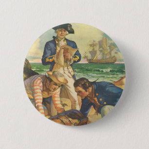 Treasure Island, Vintage Fairy Tale Pirates 6 Cm Round Badge
