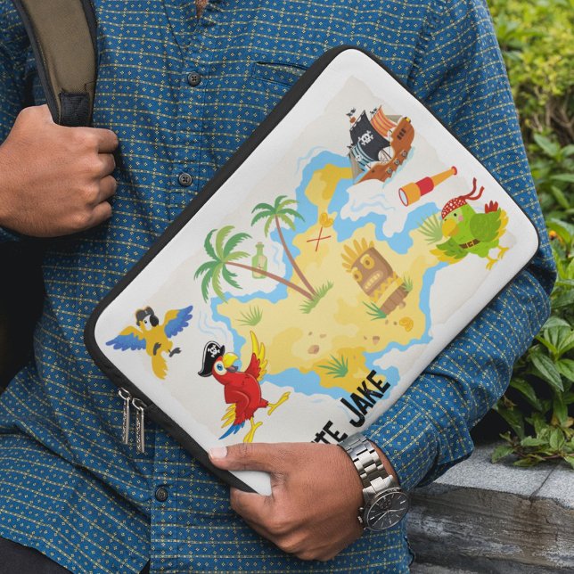 Treasure Island with Pirates Name and Parrots Laptop Sleeve (Creator Uploaded)