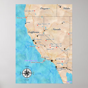 Treasure Map California Poster