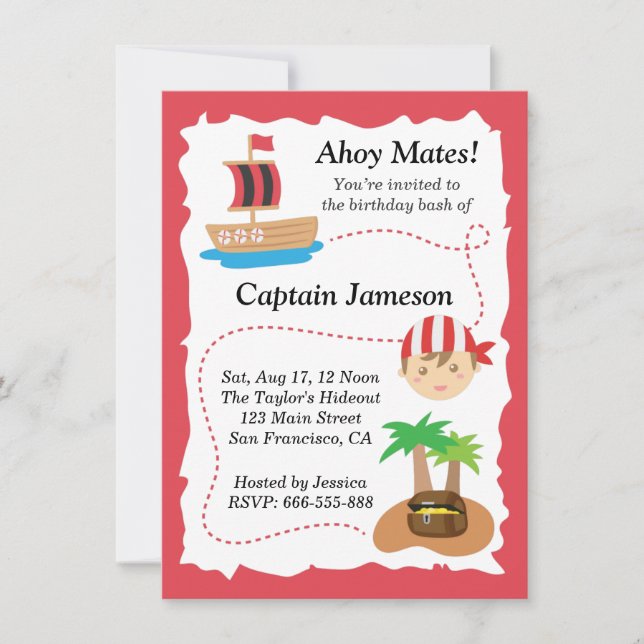 Treasure Map Pirate Kids Birthday Party Invitation (Front)