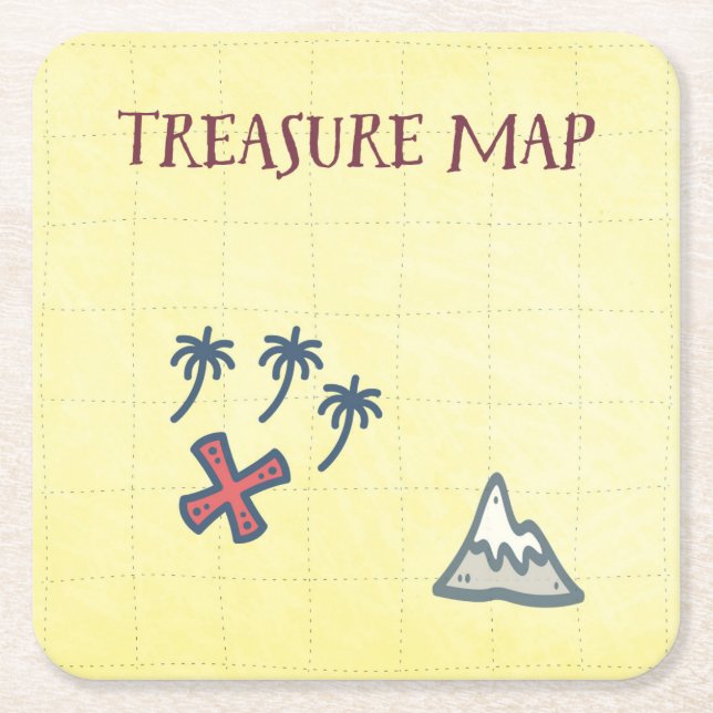 Treasure Map Pirate Party Square Paper Coaster (Front)