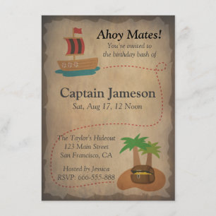 Treasure Map, Pirate Theme Birthday Party Invitation