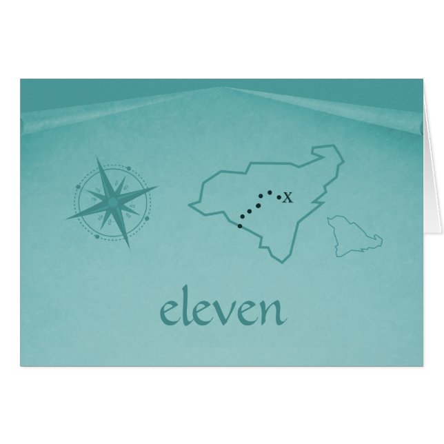 Treasure Map Table Number Card, Teal (Front Horizontal)