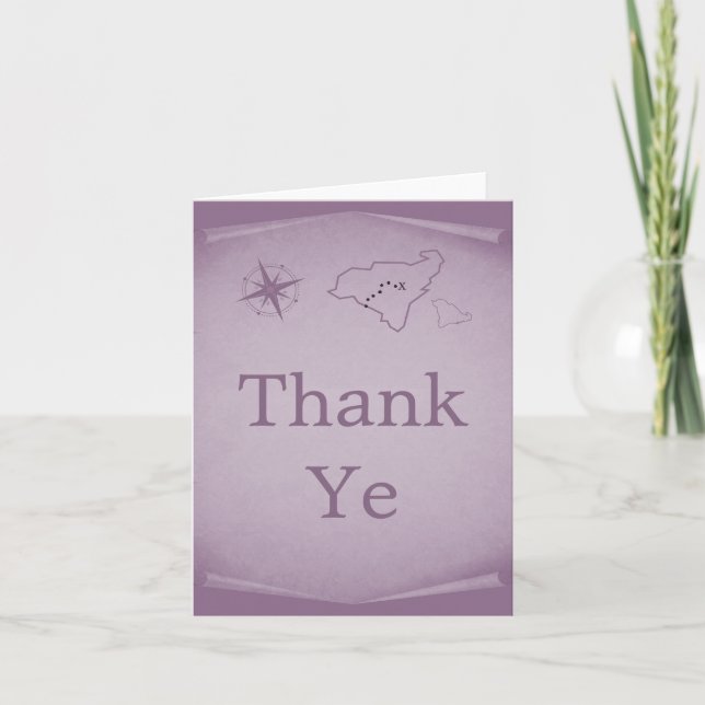 Treasure Map Thank You Card, Purple (Front)