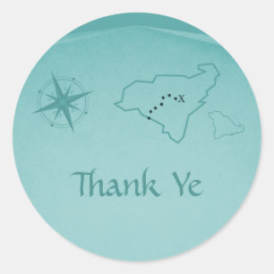 Treasure Map Thank You Stickers, Teal Classic Round Sticker