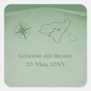 Treasure Map Wedding Stickers, Green Square Sticker