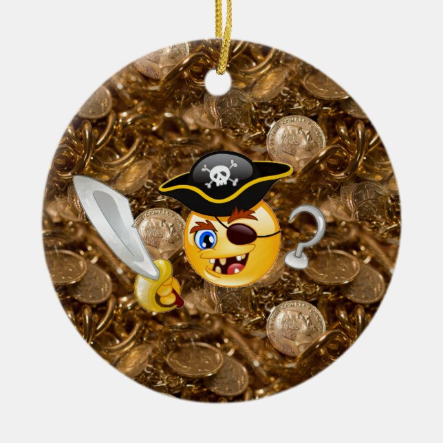 treasure pirate emoji ceramic tree decoration (Front)