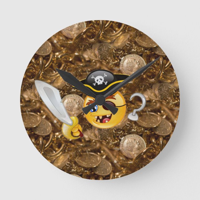 treasure pirate emoji round clock (Front)