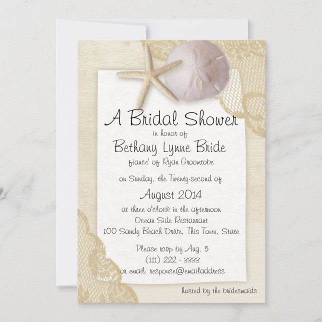 Treasured Beach and Antique Lace Bridal Showerd Invitation (Front)