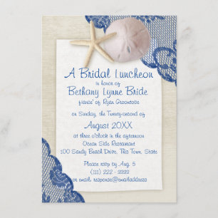 Treasured Beach and Lace Blue Bridal Shower Invitation