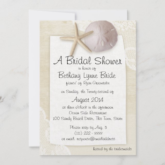 Treasured Beach and White Lace Bridal Showerd Invitation (Front)