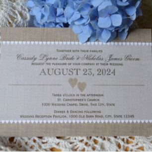 Treasured Hearts and Burlap Wedding Invitation