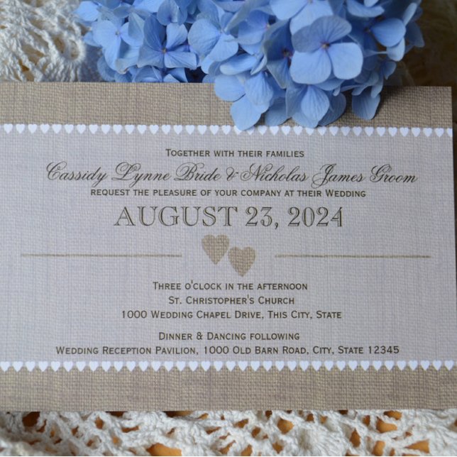 Treasured Hearts and Burlap Wedding Invitation (Creator Uploaded)
