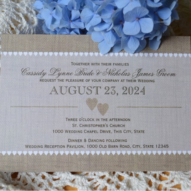 Treasured Hearts and Burlap Wedding Invitation (Creator Uploaded)