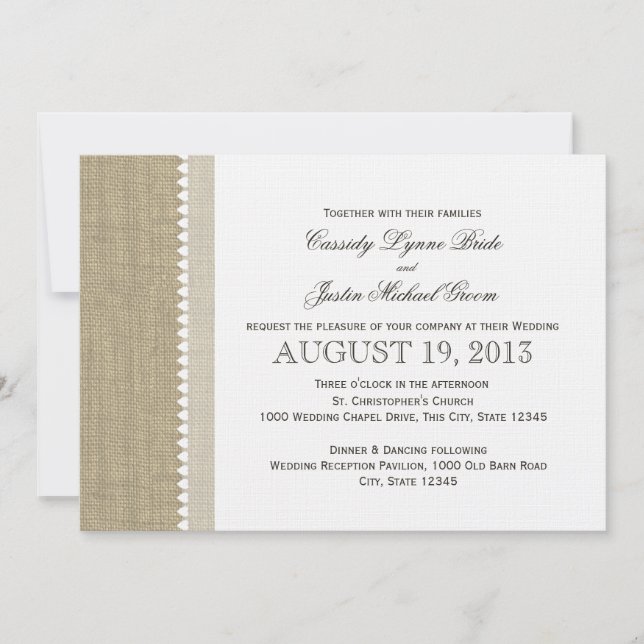Treasured Hearts and Burlap Wedding Invitation (Front)