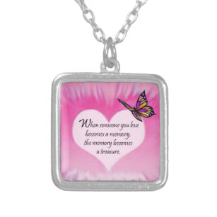 Treasured Memories Butterfly Poem Silver Plated Necklace