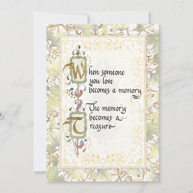 Treasured Memory Calligraphy Sympathy Tribute Card (Front)