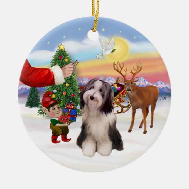 Treat for a Bearded Collie (#4) Ceramic Tree Decoration (Front)
