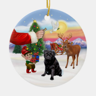 Treat for a Black Pug Ceramic Ornament