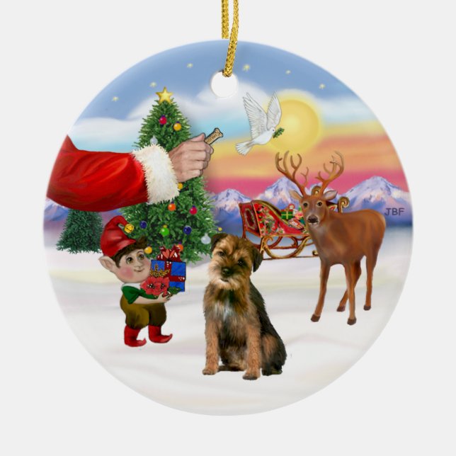 Treat for a Border Terrier Ceramic Tree Decoration (Front)