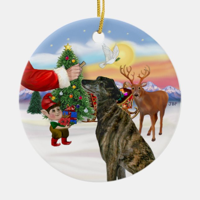 Treat for a Brindle Greyhound Ceramic Ornament (Front)